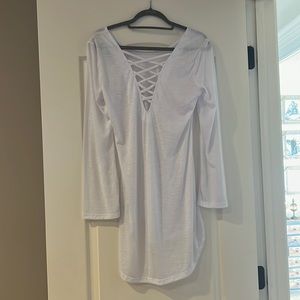 White bathing suit, cover-up, crisscross in the back size medium